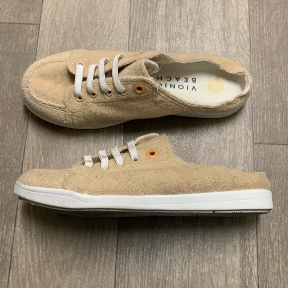 Vionic Shoes - Womens Vionic Beach Terry Cloth Beige Slip On Mules‎ Sneakers Shoes